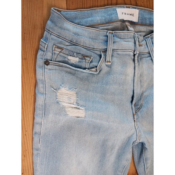 Frame Jeans Womens 27 Le Skinny De Jeanne Crop Light Wash Distressed Stretch - Picture 2 of 8